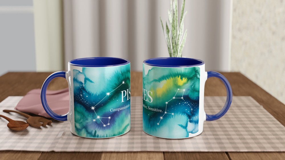 Pisces Mug | Celestial Zodiac Astrology Gift | Watercolour Constellation Mug | Star Sign Birthday Present for Her or Him — view 4