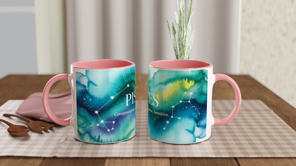 Pisces Mug | Celestial Zodiac Astrology Gift | Watercolour Constellation Mug | Star Sign Birthday Present for Her or Him — view 6