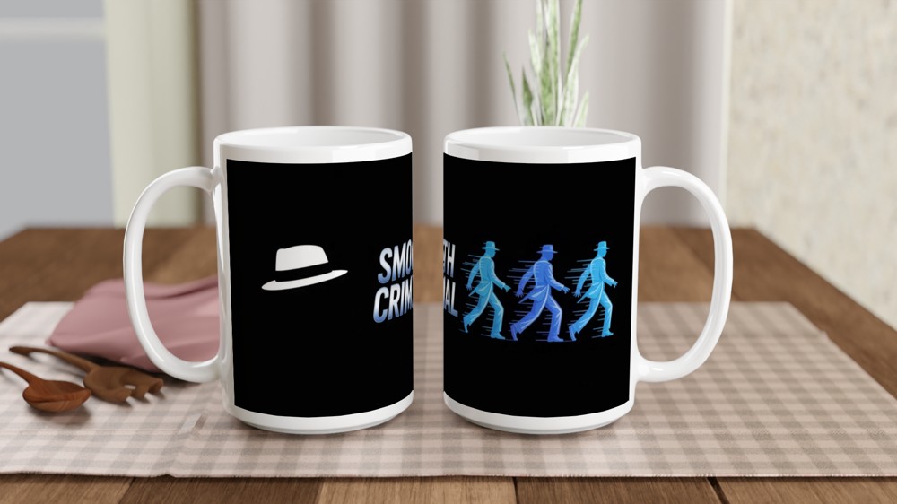 Smooth Criminal Mug | Retro Neon Moonwalk Gift | Music Icon Present for Him or Her | Black Ceramic Coffee Mug — view 2