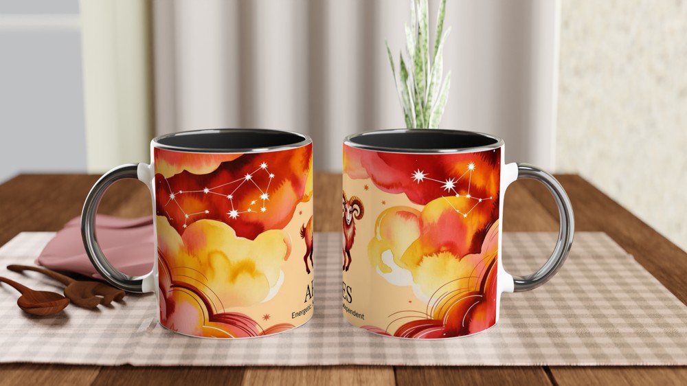 Aries Zodiac Mug | Astrology Ram Gift | Fiery Red Watercolour Mug | Birthday Gift for Her or Him — view 9
