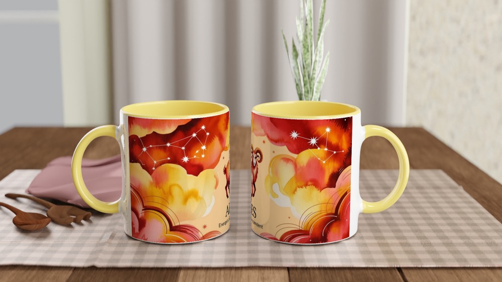 Aries Zodiac Mug | Astrology Ram Gift | Fiery Red Watercolour Mug | Birthday Gift for Her or Him — view 8