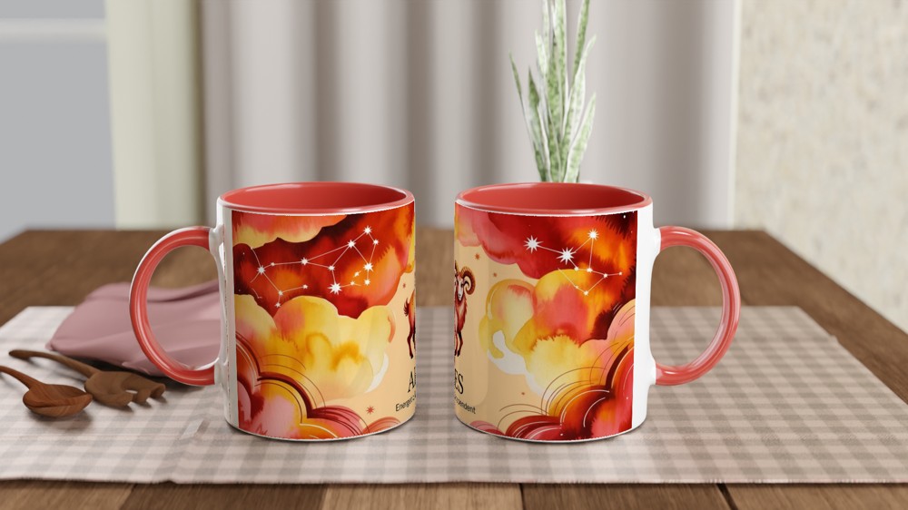 Aries Zodiac Mug | Astrology Ram Gift | Fiery Red Watercolour Mug | Birthday Gift for Her or Him — view 7