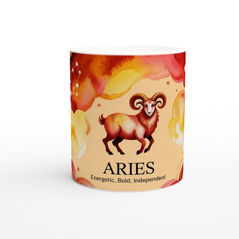 Aries Zodiac Mug | Astrology Ram Gift | Fiery Red Watercolour Mug | Birthday Gift for Her or Him — view 11