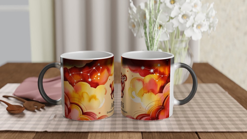 Aries Zodiac Mug | Astrology Ram Gift | Fiery Red Watercolour Mug | Birthday Gift for Her or Him — view 3