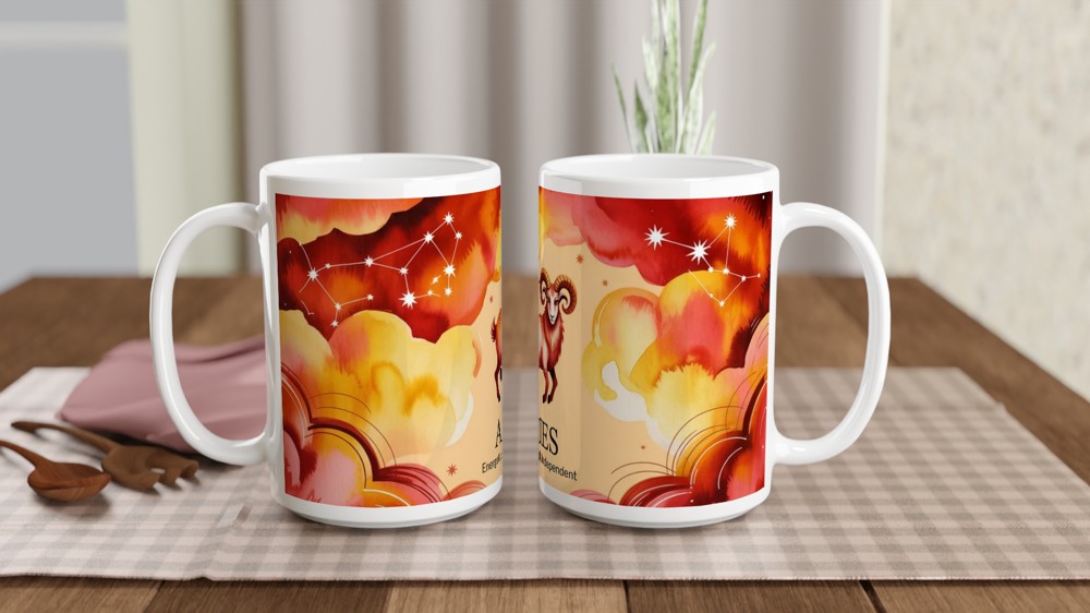 Aries Zodiac Mug | Astrology Ram Gift | Fiery Red Watercolour Mug | Birthday Gift for Her or Him — view 2