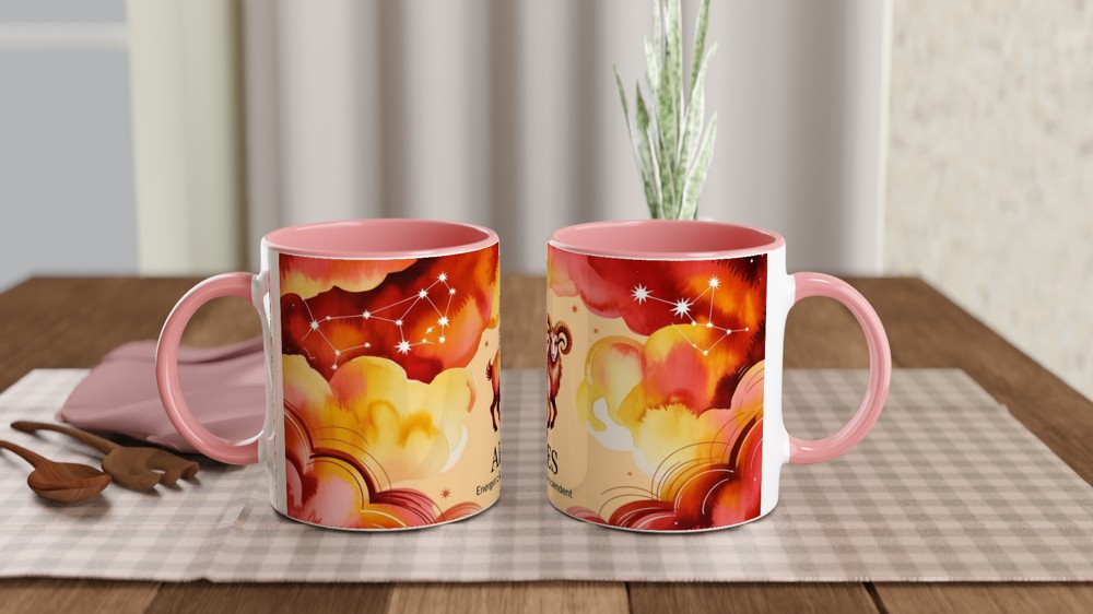 Aries Zodiac Mug | Astrology Ram Gift | Fiery Red Watercolour Mug | Birthday Gift for Her or Him — view 6