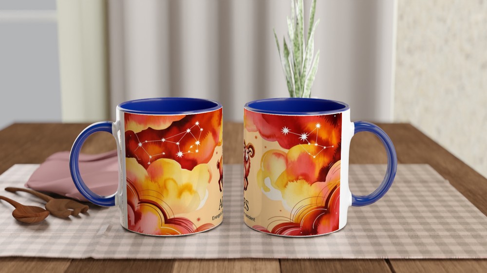 Aries Zodiac Mug | Astrology Ram Gift | Fiery Red Watercolour Mug | Birthday Gift for Her or Him — view 4