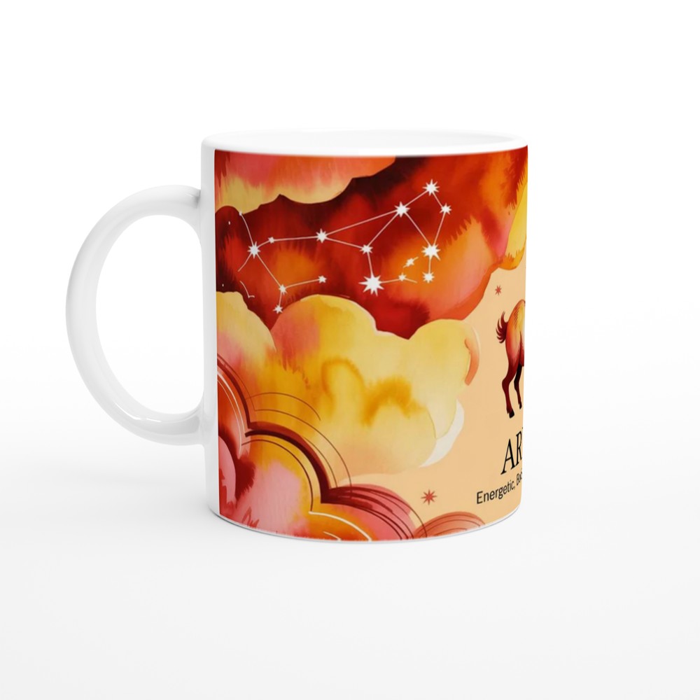 Aries Zodiac Mug | Astrology Ram Gift | Fiery Red Watercolour Mug | Birthday Gift for Her or Him — view 10