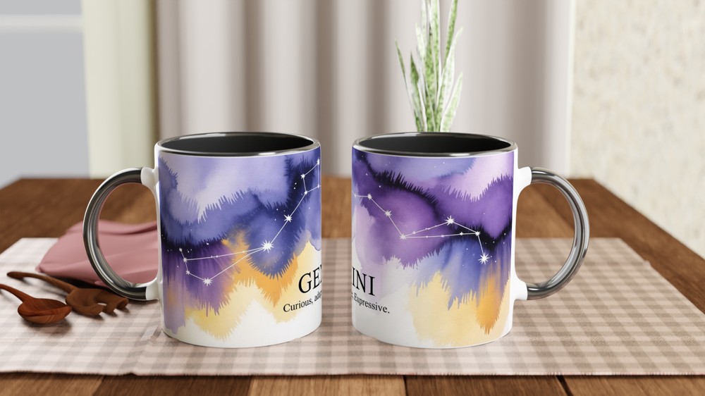 Gemini Zodiac Mug | Celestial Constellation Gift | Birthday Present for Best Friend, Her or Him | Watercolour Astrology Mug — view 9