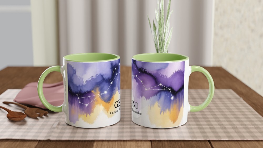 Gemini Zodiac Mug | Celestial Constellation Gift | Birthday Present for Best Friend, Her or Him | Watercolour Astrology Mug — view 5