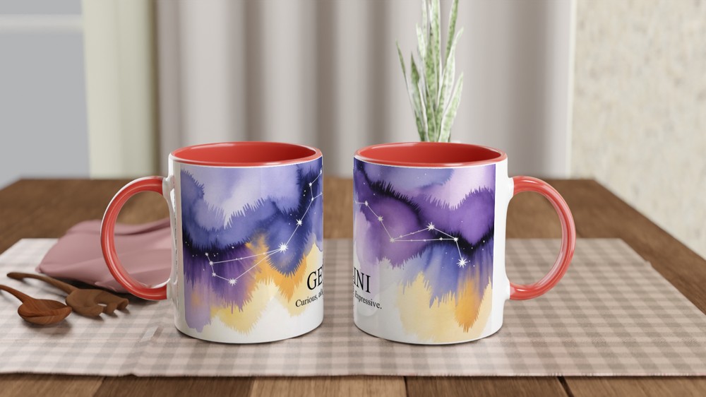 Gemini Zodiac Mug | Celestial Constellation Gift | Birthday Present for Best Friend, Her or Him | Watercolour Astrology Mug — view 7
