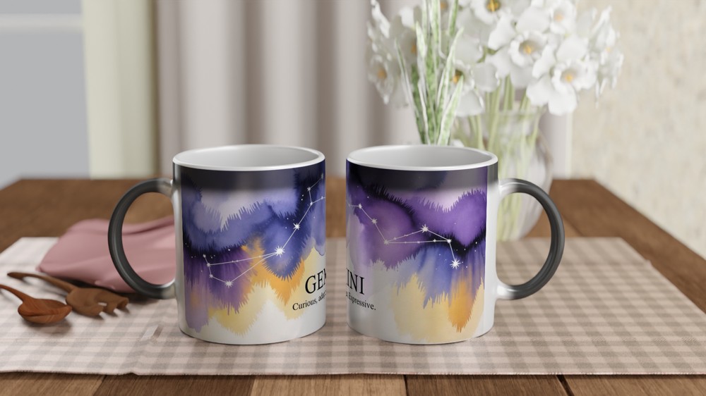 Gemini Zodiac Mug | Celestial Constellation Gift | Birthday Present for Best Friend, Her or Him | Watercolour Astrology Mug — view 3