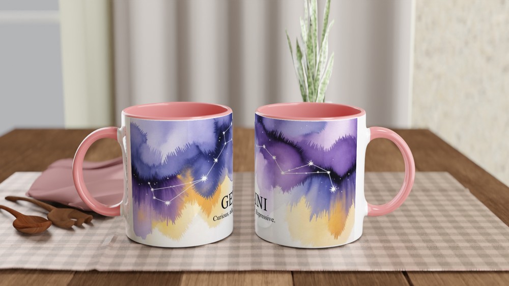 Gemini Zodiac Mug | Celestial Constellation Gift | Birthday Present for Best Friend, Her or Him | Watercolour Astrology Mug — view 6