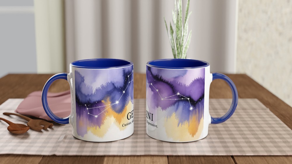 Gemini Zodiac Mug | Celestial Constellation Gift | Birthday Present for Best Friend, Her or Him | Watercolour Astrology Mug — view 4