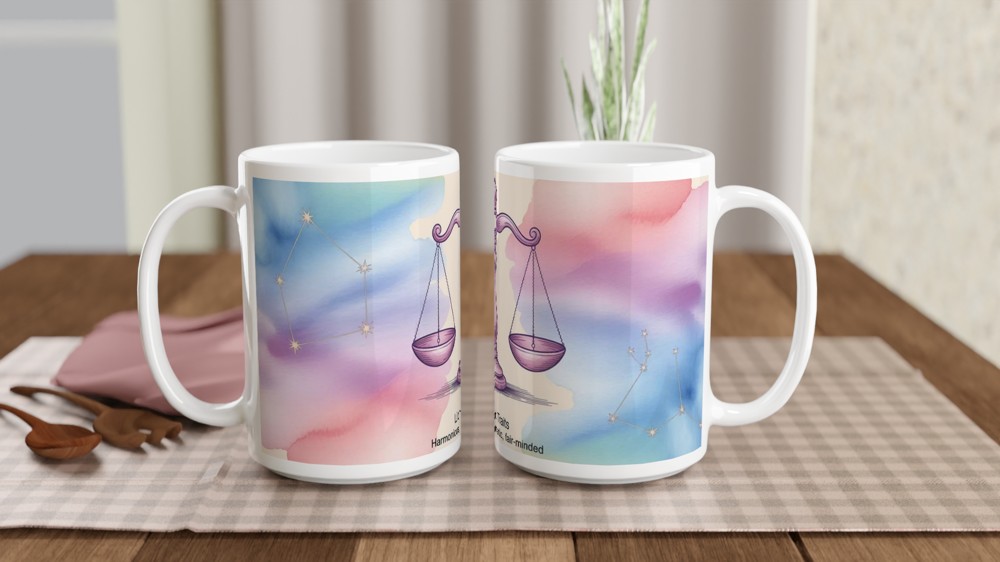 Libra Zodiac Mug | Astrology Birthday Gift | Pastel Watercolor Scales Design | Gift for Best Friend — view 2