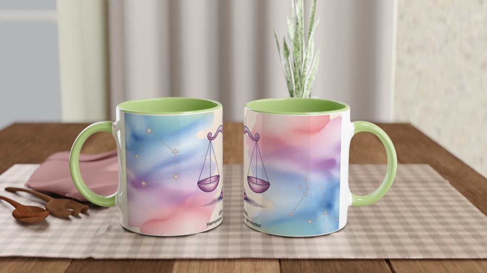 Libra Zodiac Mug | Astrology Birthday Gift | Pastel Watercolor Scales Design | Gift for Best Friend — view 5