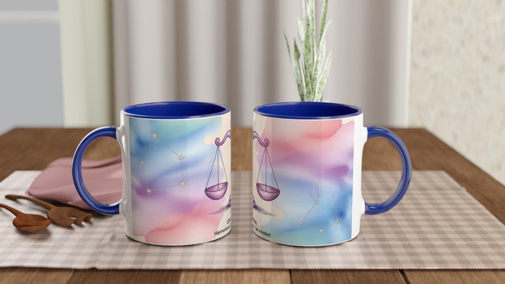 Libra Zodiac Mug | Astrology Birthday Gift | Pastel Watercolor Scales Design | Gift for Best Friend — view 4