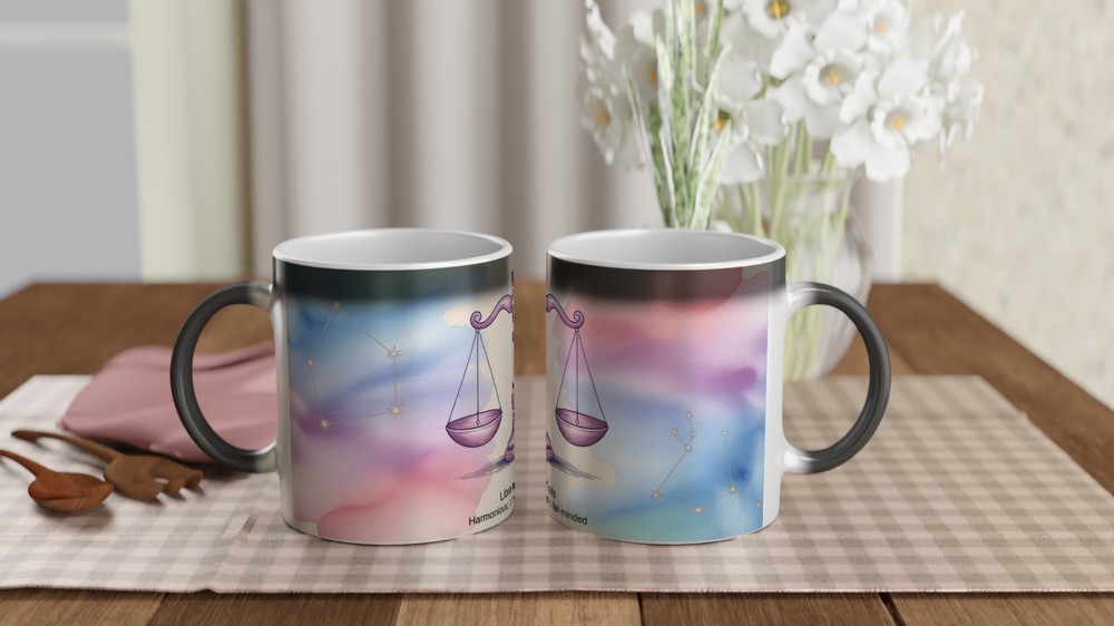 Libra Zodiac Mug | Astrology Birthday Gift | Pastel Watercolor Scales Design | Gift for Best Friend — view 3