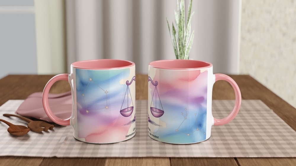 Libra Zodiac Mug | Astrology Birthday Gift | Pastel Watercolor Scales Design | Gift for Best Friend — view 6