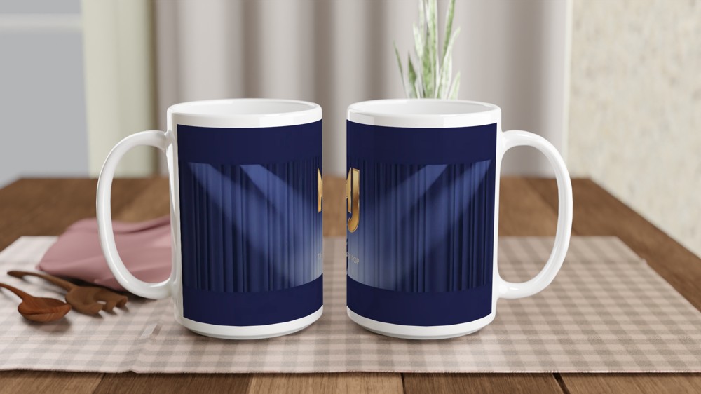 Michael Jackson Mug | King of Pop MJ Present | Gold Silhouette Music Gift | Royal Blue Spotlight Coffee Cup — view 2