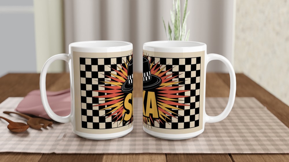 Ska Mug | Porkpie Hat Checkerboard Gift | 2 Tone Music Present | Gift for Him Best Friend Birthday — view 2