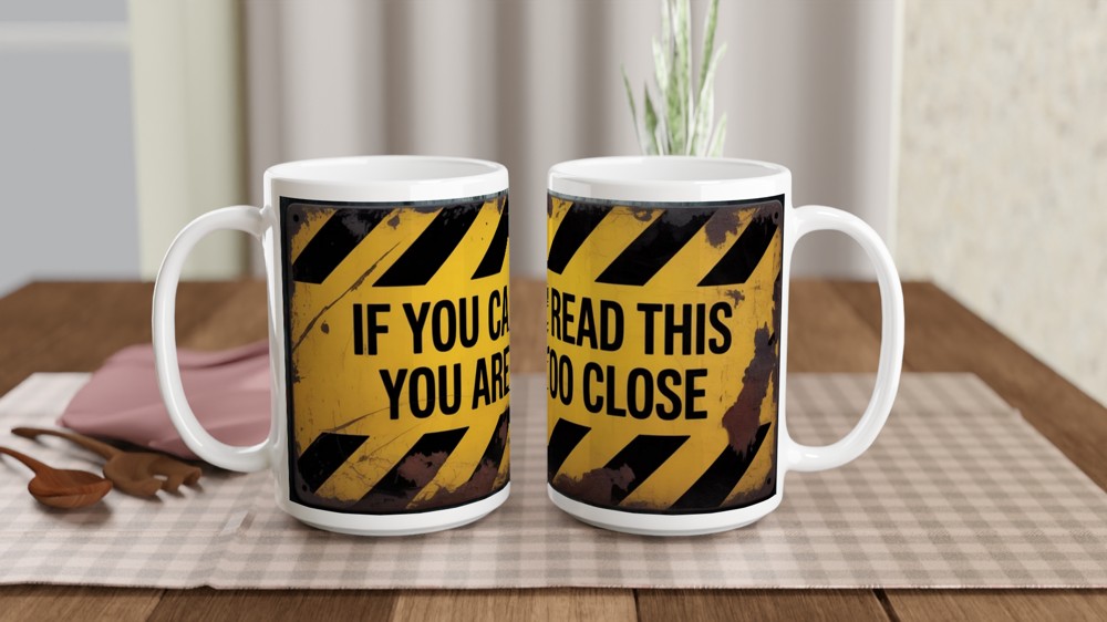 Funny Office Mug | 'If You Can Read This' Quote | Hazard Sign Coffee Cup | Gift for Colleague — view 2