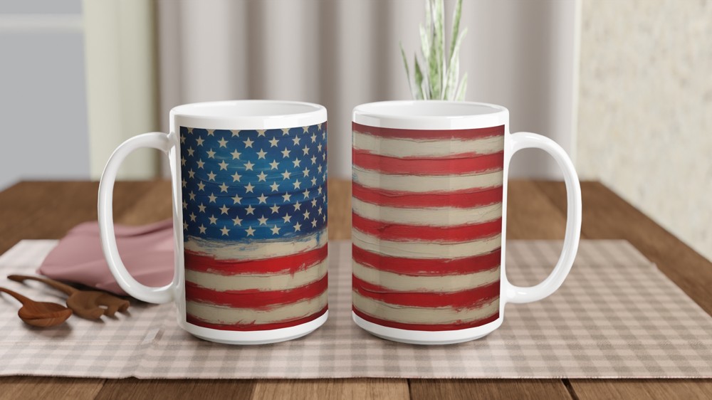 American Flag Mug | America 250 Gift | Rustic Americana Art Coffee Cup | Father's Day Present for Dad — view 2