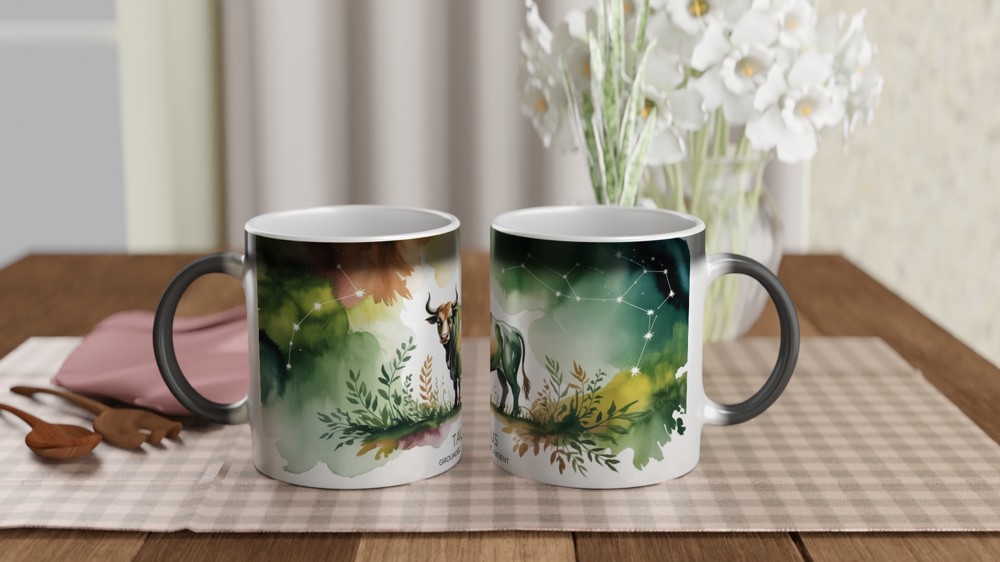 Taurus Mug | Astrology Star Sign Gift | Earthy Watercolour Zodiac Coffee Cup | Birthday Present for Best Friend — view 3