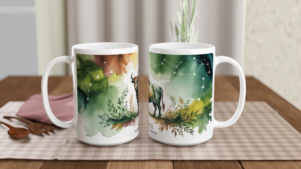 Taurus Mug | Astrology Star Sign Gift | Earthy Watercolour Zodiac Coffee Cup | Birthday Present for Best Friend — view 2