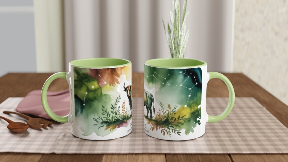 Taurus Mug | Astrology Star Sign Gift | Earthy Watercolour Zodiac Coffee Cup | Birthday Present for Best Friend — view 5