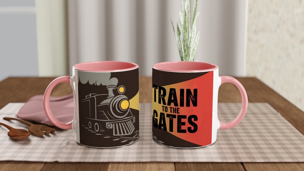 Hadestown Mug | 'Train To The Gates' Quote | Musical Theatre Gift | Industrial Train Design for Theatre Lovers — view 6