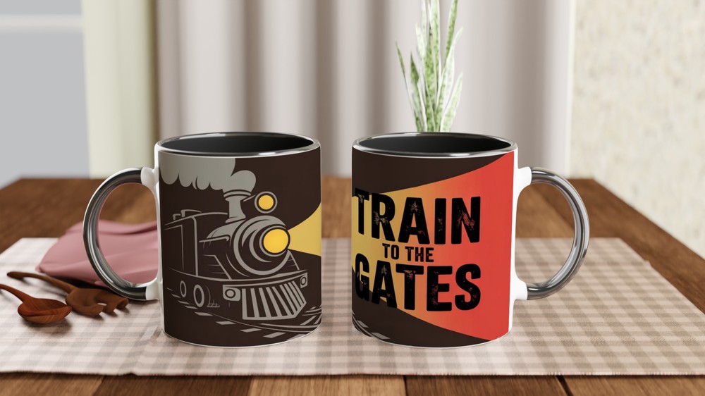 Hadestown Mug | 'Train To The Gates' Quote | Musical Theatre Gift | Industrial Train Design for Theatre Lovers — view 9