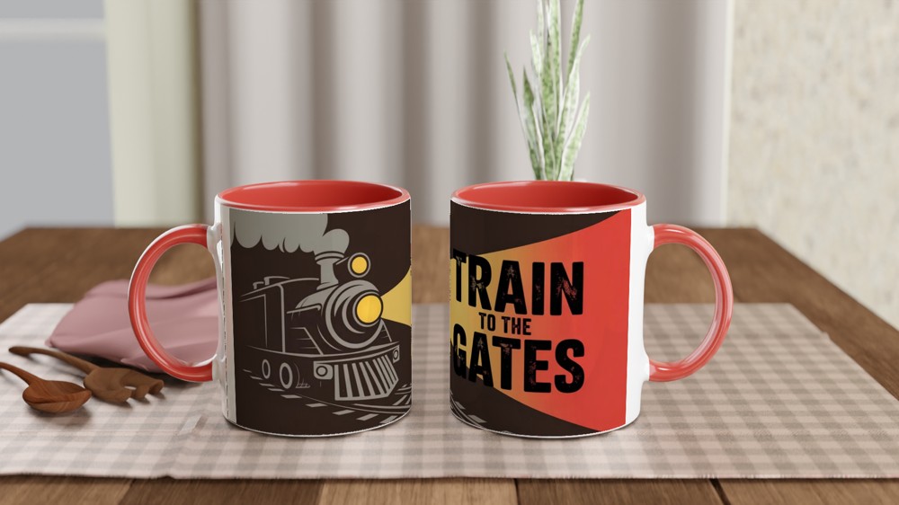 Hadestown Mug | 'Train To The Gates' Quote | Musical Theatre Gift | Industrial Train Design for Theatre Lovers — view 7