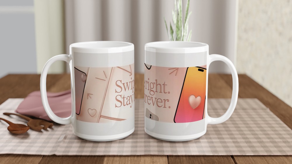 Valentine's Day Mug | Swipe Right Stay Forever | Modern Anniversary Gift for Husband or Wife | Cute Couple Mug — view 2