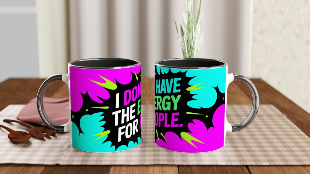 Sassy Quote Mug | I Don't Have The Energy For People | Funny Work Gift | Neon Smoke Coffee Cup — view 9