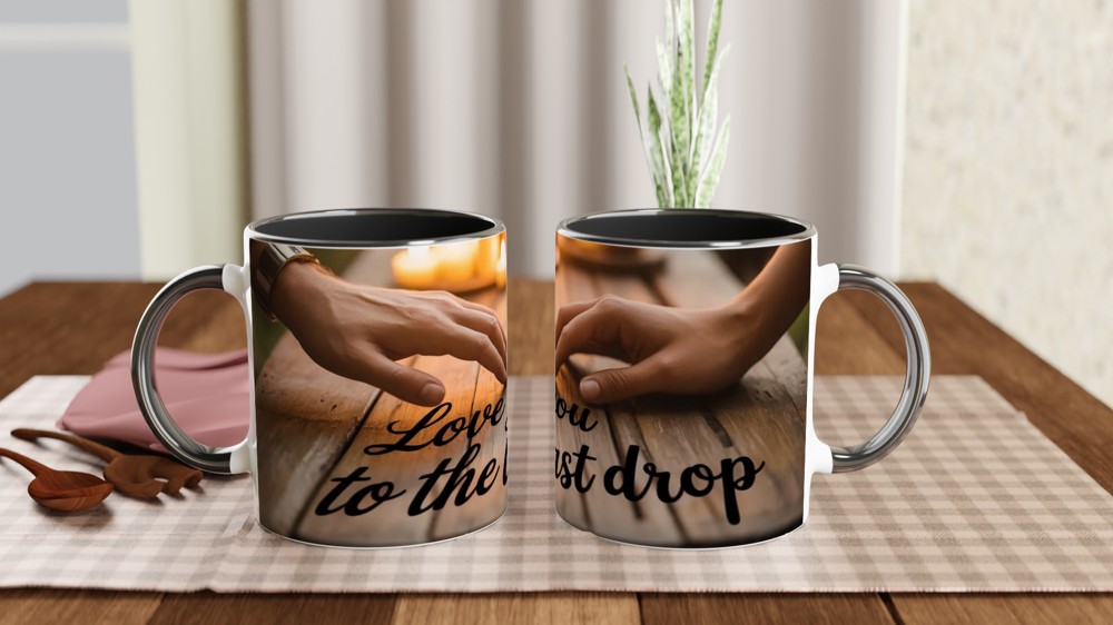 Love You To The Last Drop Mug | Romantic Valentine's Day Gift | Anniversary Mug for Husband or Wife | Candlelit Hands Design — view 9