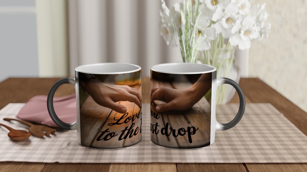 Love You To The Last Drop Mug | Romantic Valentine's Day Gift | Anniversary Mug for Husband or Wife | Candlelit Hands Design — view 3