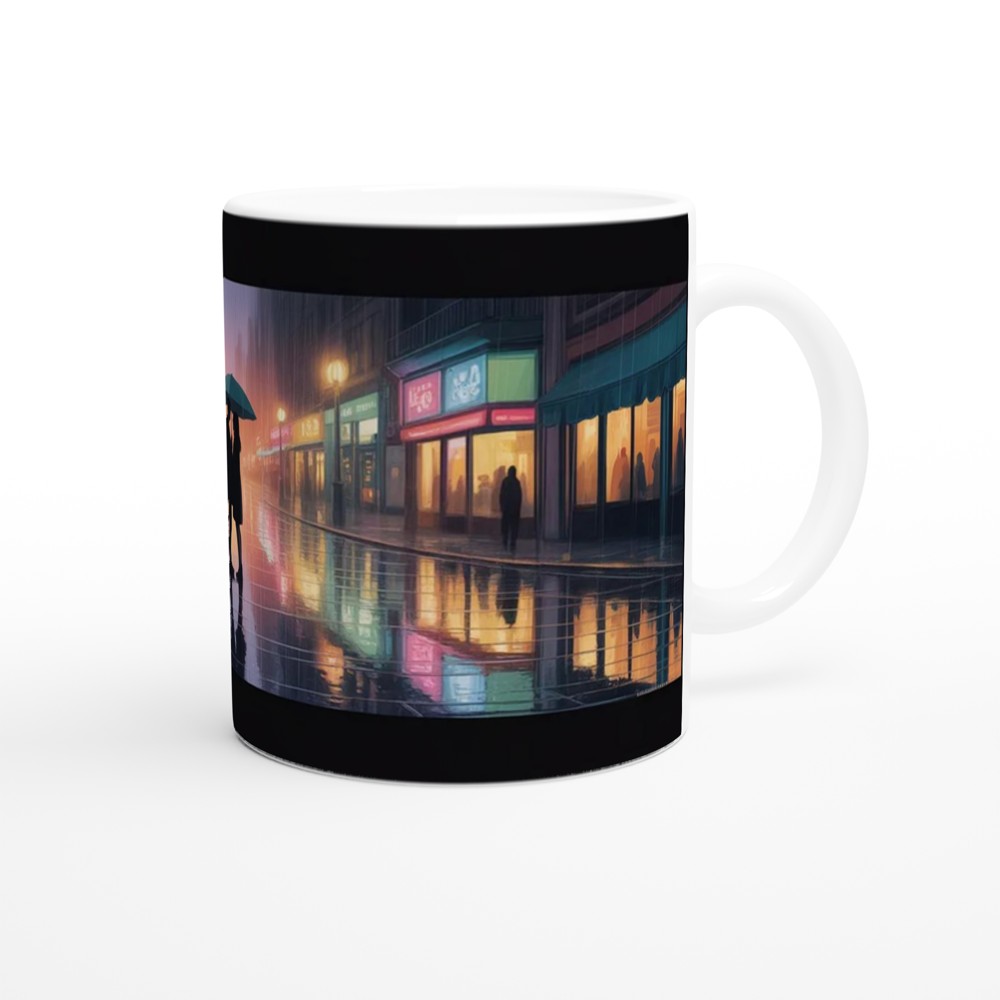 Love You More Than Coffee Mug | Romantic Anniversary Gift | Rainy City Street Illustration | Valentines Present for Husband or Wife — view 12