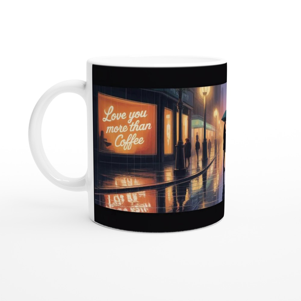 Love You More Than Coffee Mug | Romantic Anniversary Gift | Rainy City Street Illustration | Valentines Present for Husband or Wife — view 10
