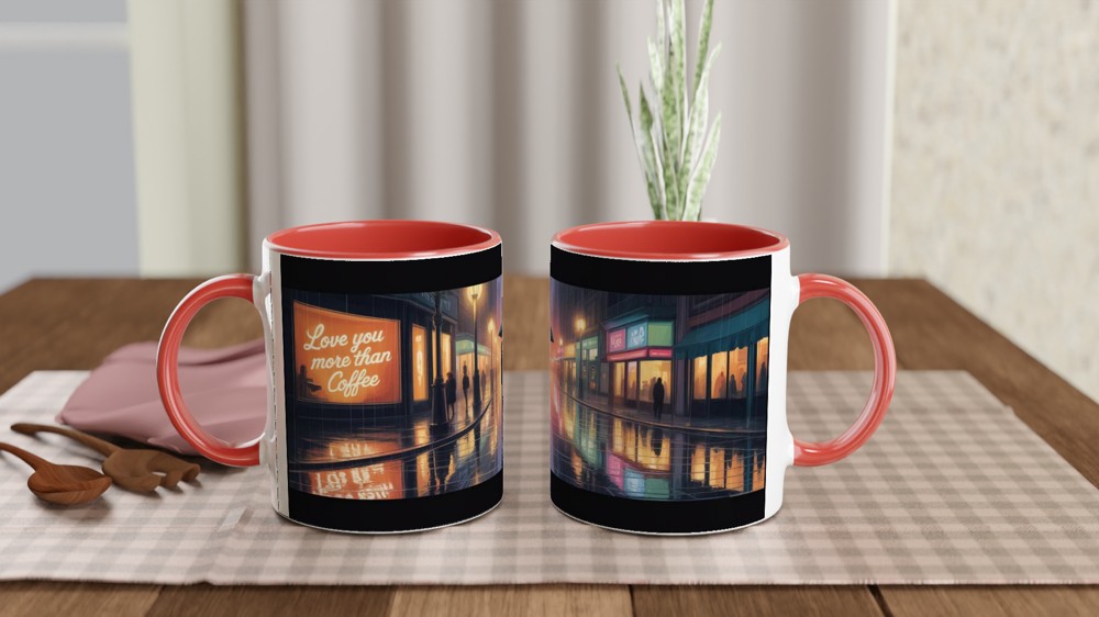 Love You More Than Coffee Mug | Romantic Anniversary Gift | Rainy City Street Illustration | Valentines Present for Husband or Wife — view 7
