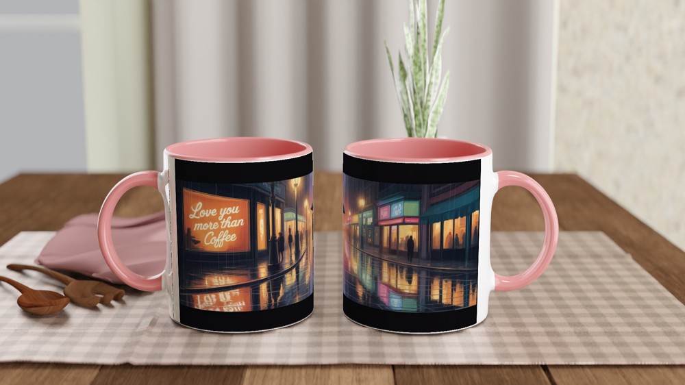 Love You More Than Coffee Mug | Romantic Anniversary Gift | Rainy City Street Illustration | Valentines Present for Husband or Wife — view 6