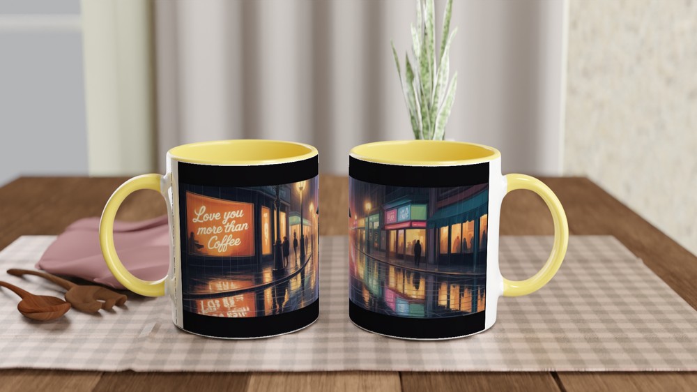 Love You More Than Coffee Mug | Romantic Anniversary Gift | Rainy City Street Illustration | Valentines Present for Husband or Wife — view 8