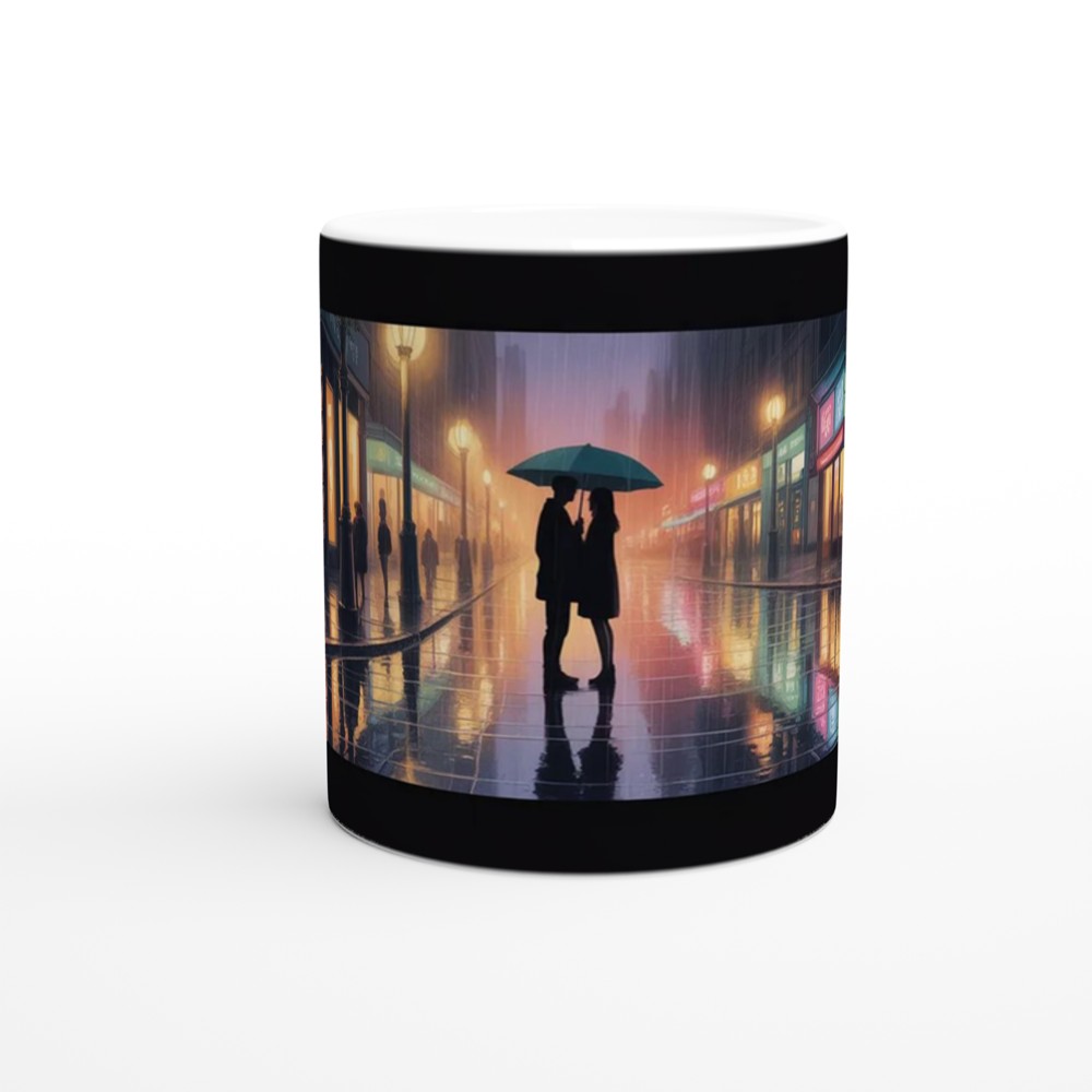 Love You More Than Coffee Mug | Romantic Anniversary Gift | Rainy City Street Illustration | Valentines Present for Husband or Wife — view 11