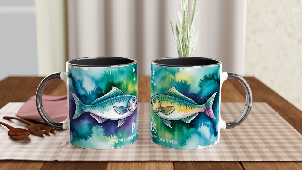 Pisces Mug | Watercolour Zodiac Star Sign Gift | Astrology Present for Best Friend | Celestial Two Fish Design — view 9