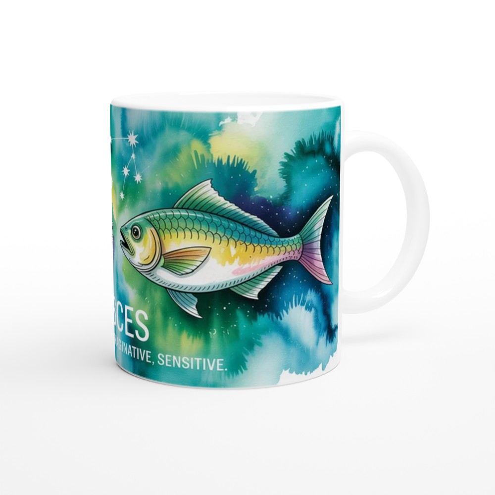 Pisces Mug | Watercolour Zodiac Star Sign Gift | Astrology Present for Best Friend | Celestial Two Fish Design — view 12