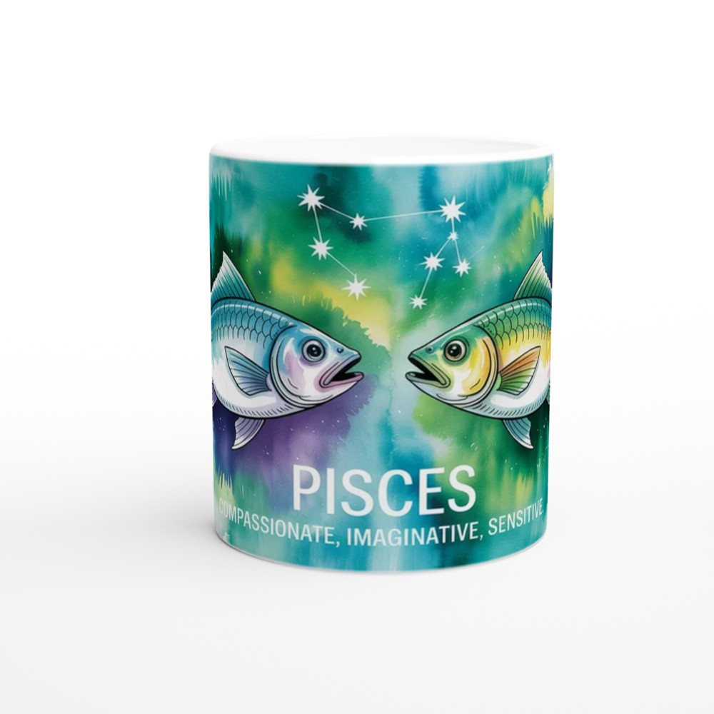 Pisces Mug | Watercolour Zodiac Star Sign Gift | Astrology Present for Best Friend | Celestial Two Fish Design — view 11