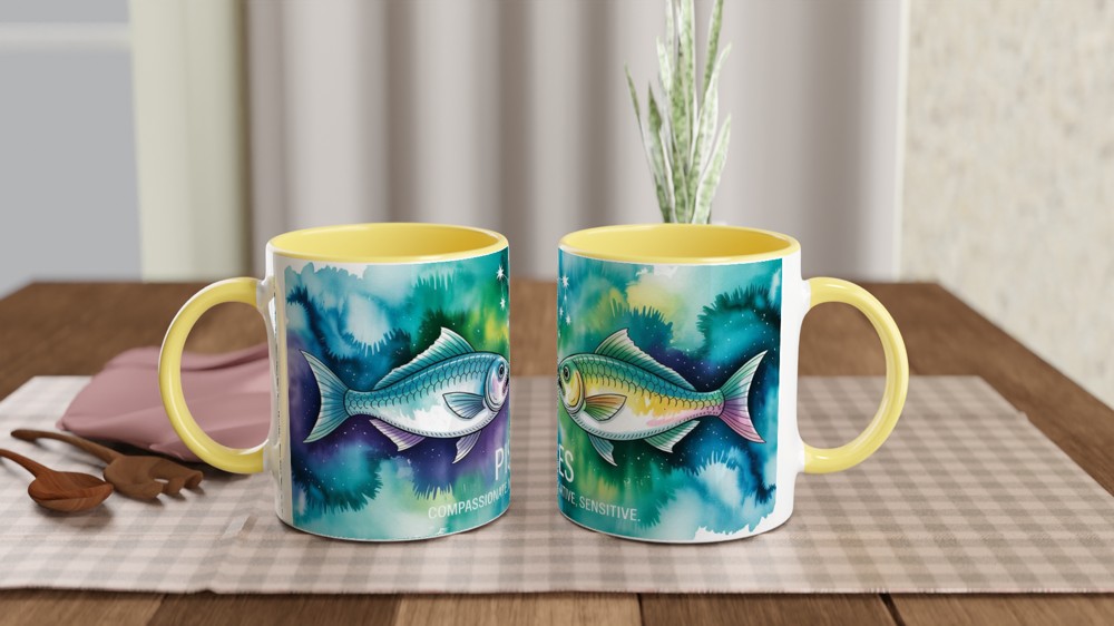 Pisces Mug | Watercolour Zodiac Star Sign Gift | Astrology Present for Best Friend | Celestial Two Fish Design — view 8