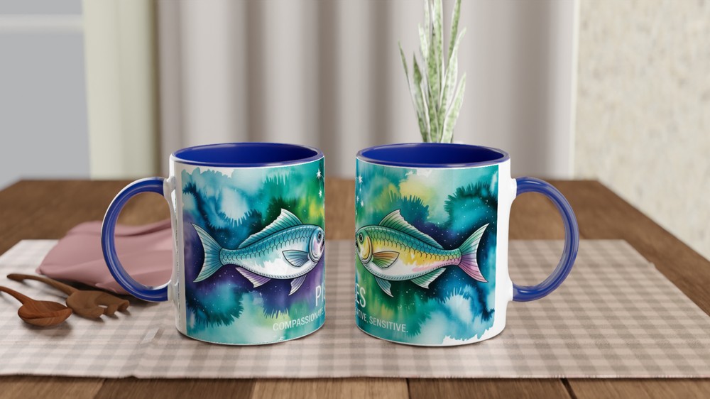 Pisces Mug | Watercolour Zodiac Star Sign Gift | Astrology Present for Best Friend | Celestial Two Fish Design — view 4