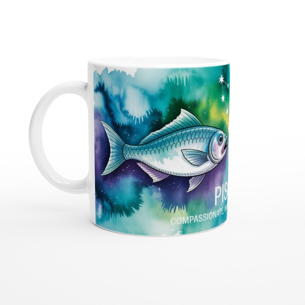 Pisces Mug | Watercolour Zodiac Star Sign Gift | Astrology Present for Best Friend | Celestial Two Fish Design — view 10