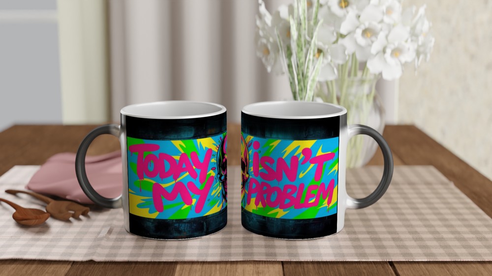 Today Isn't My Problem - Neon Graffiti Skull Mug — view 3